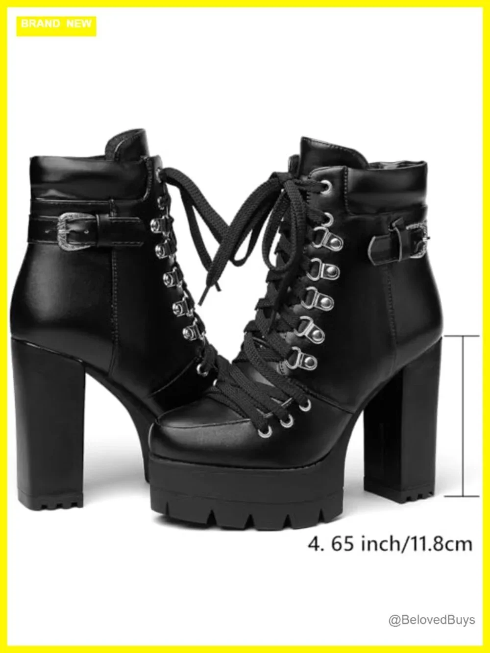 Women's Ankle Booties Chunky Heel Lace Up Platform Suede Side Zipper